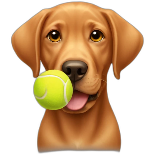 Puppy Red labrador with a tennis ball on his mouth emoji