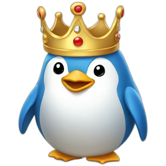 kawaï blue pudgy penguin wearing a golden crown emoji