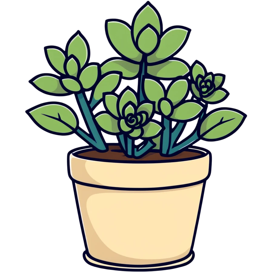 Sedum Pachyphyllum succulent with chubby blue-green leaves in a beige ceramic pot emoji