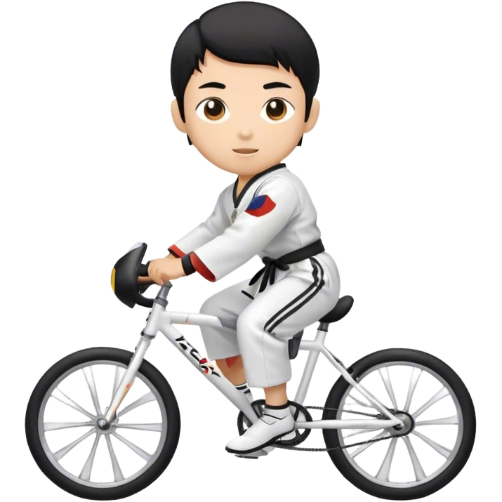 Taekwondo boy wearing a dobok riding a road bike emoji