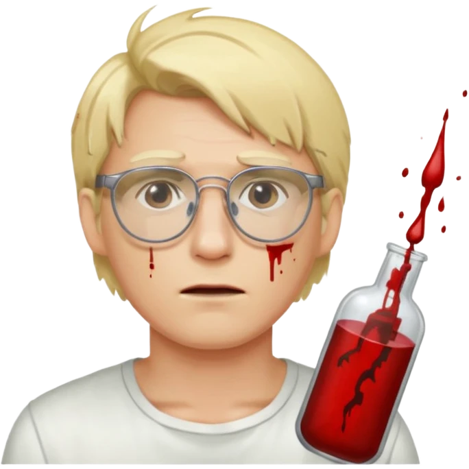 Guy with long blond hair and glasses head with gun wound and blood every where  emoji