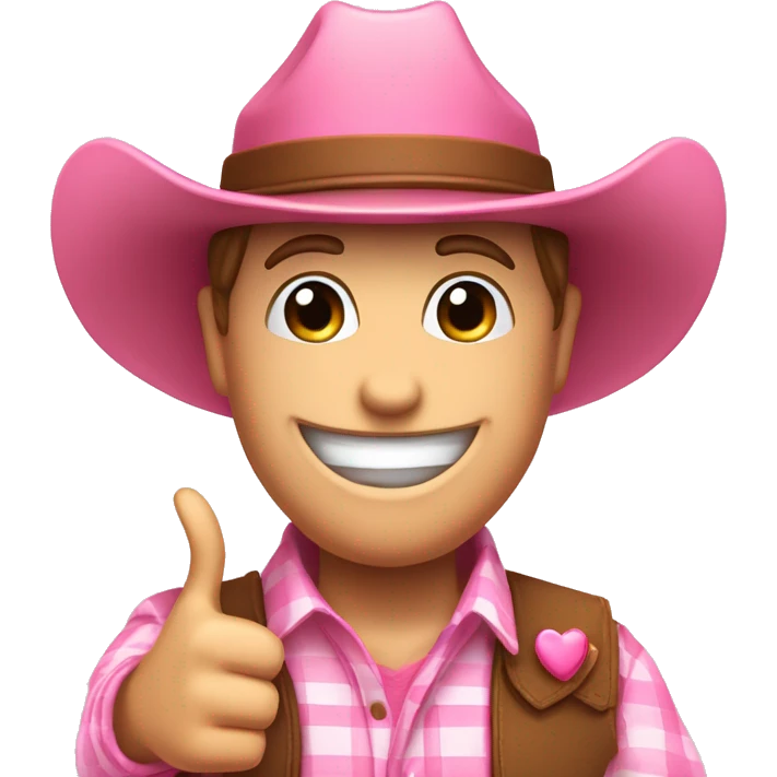  A smiling pink heart emoji wearing a preppy cowboy hat holding both of their thumbs up emoji