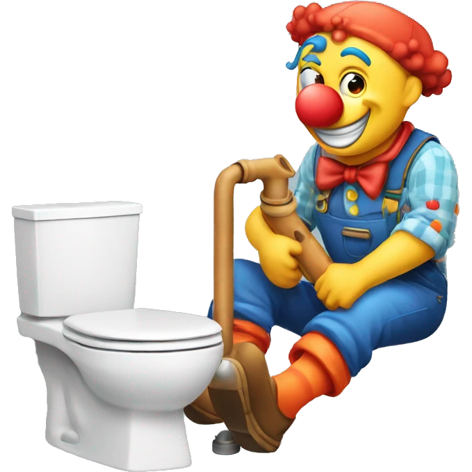 clown face emoji as a plumber sitting and fixing pipe emoji