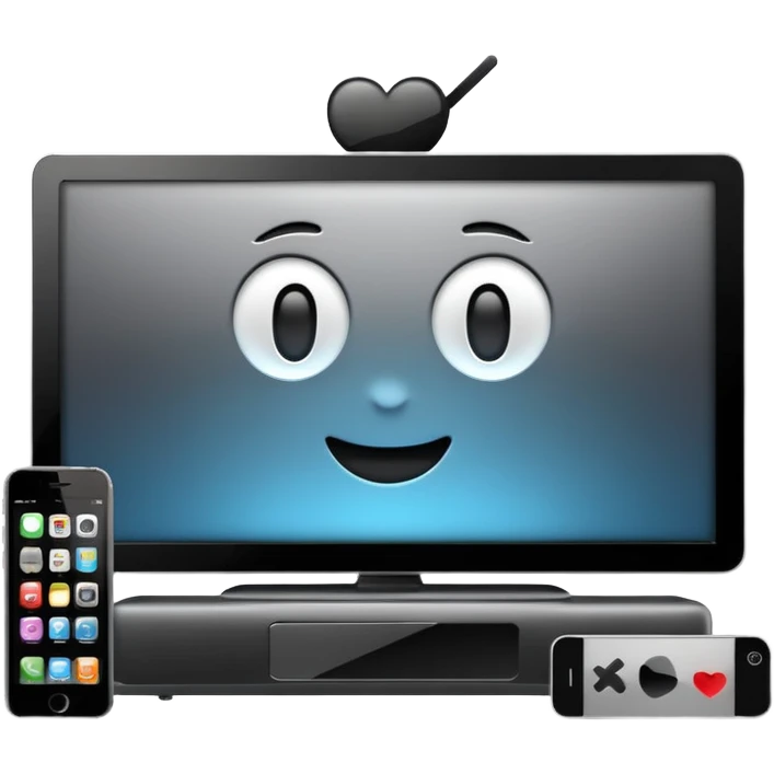 smart 4k big thin screen tv, iPhone emoji style, remote control next to it emoji