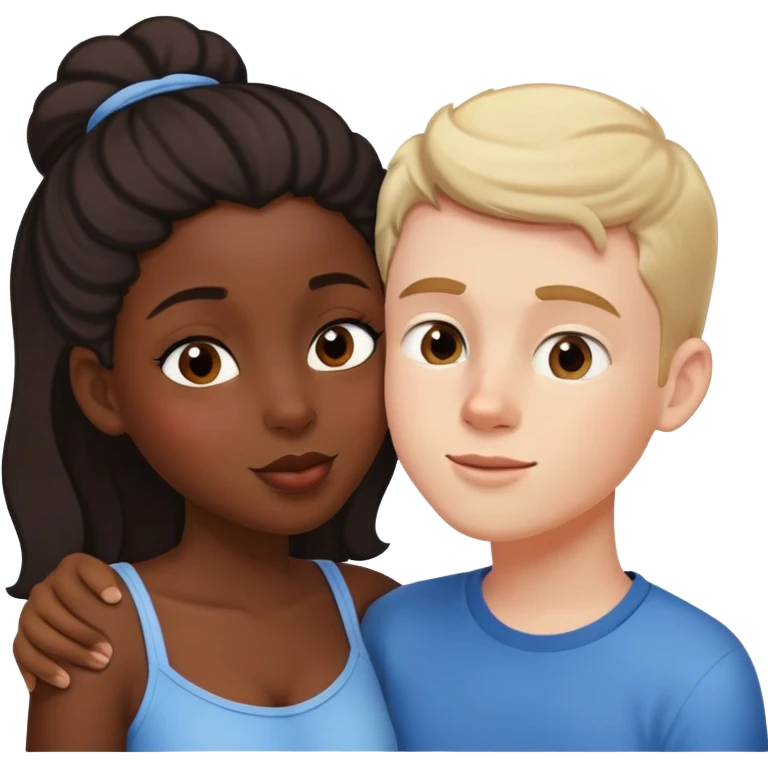 black girl and white boy sharing a friendly kiss on the cheek emoji