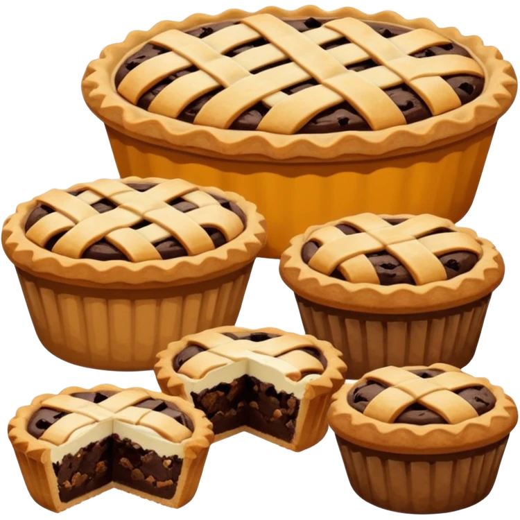 Baking community avatar in clean emoji-style illustration. Pies, cookies, and muffins grouped together, warm golden tones, simple shapes, flat design, high contrast, cozy and friendly. emoji