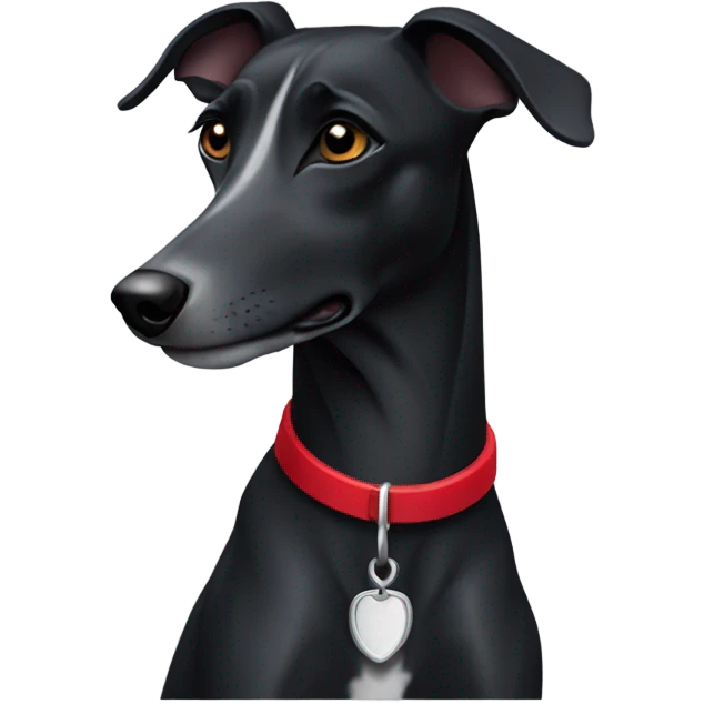 All black whippet dog with red collar  emoji