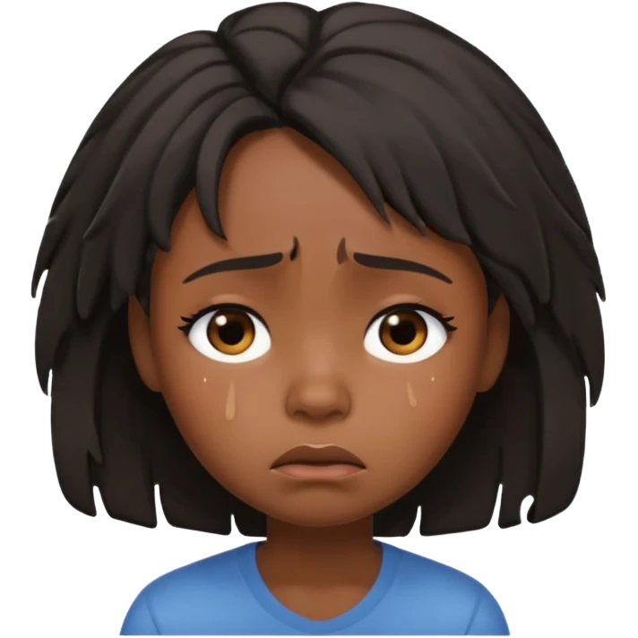 sad crying black girl with straight messy hair, iOS memoji style, single tear, subtle sadness emoji