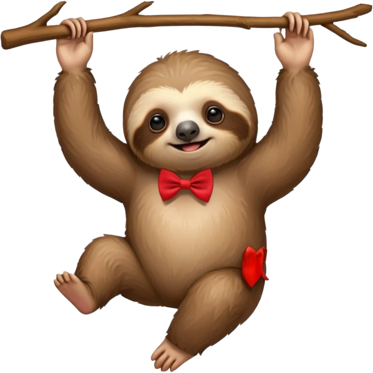 cute swinging Sloth on stick, red bow tie emoji