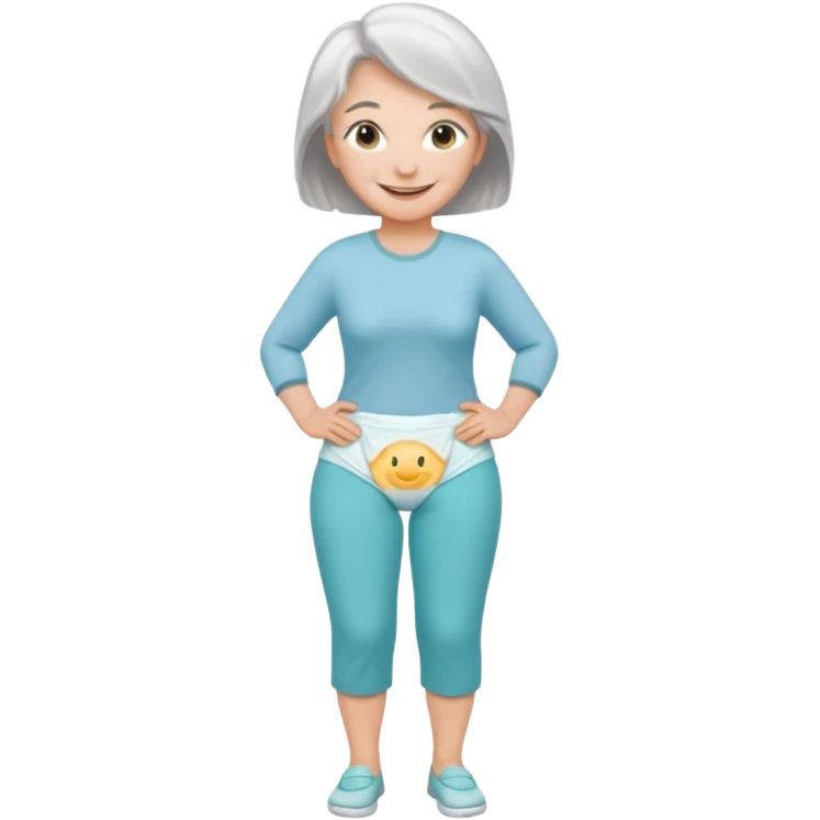 a Woman, mid 50 with light grey hair, wearing pampers (incontinence pants) emoji