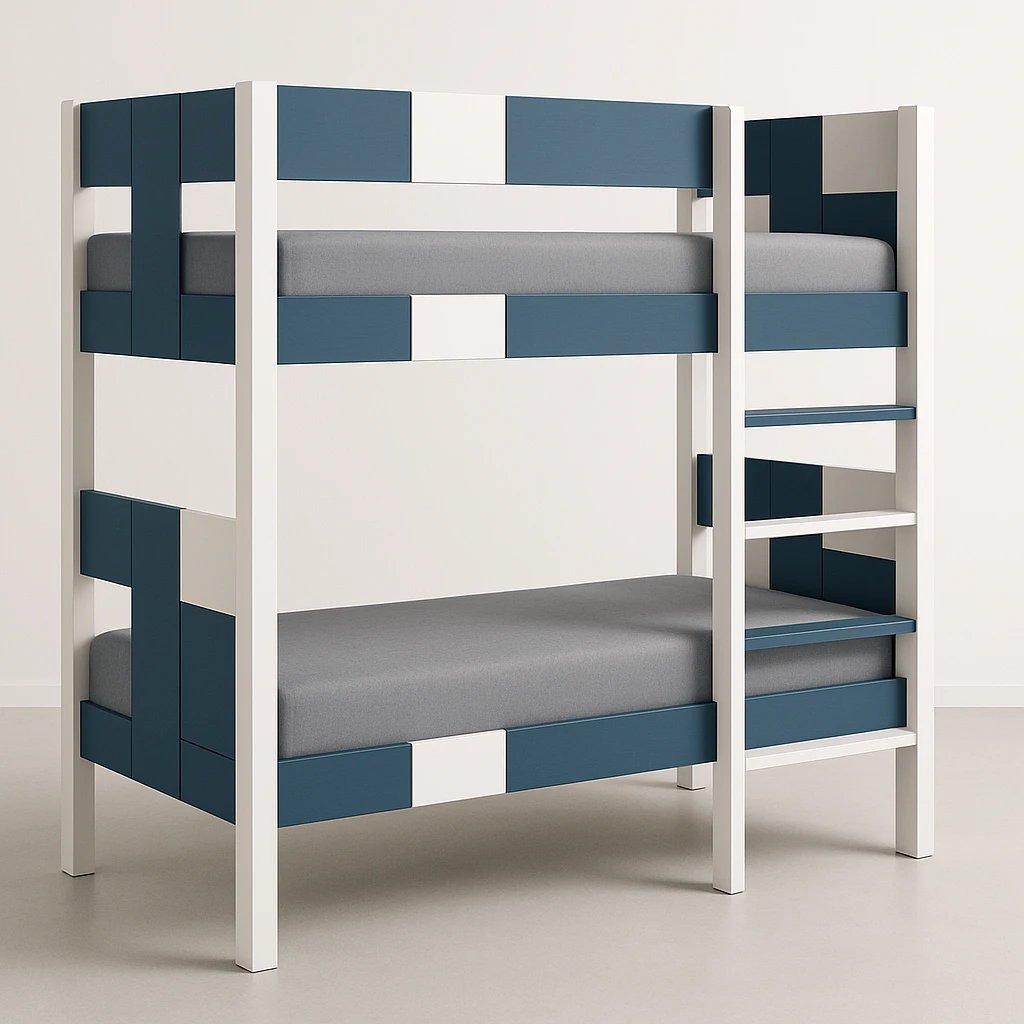 modern bunk bed, alternating blue and white panels, modern style emoji
