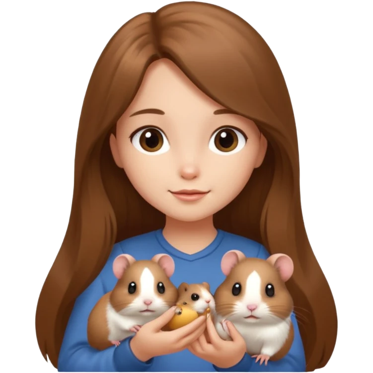 A pretty brown long hair  girl holding a small hamster emoji