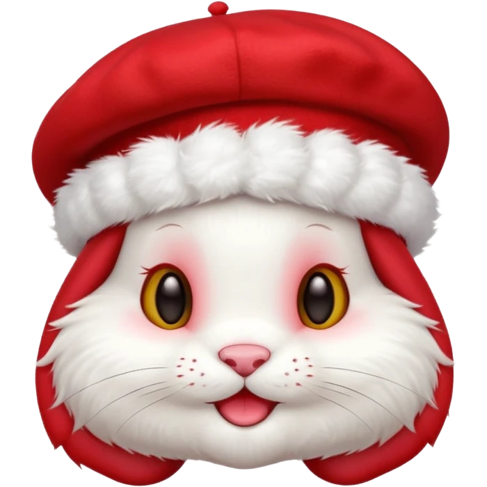 Cute bunny smiley face in full height, in a stylish red beret. emoji