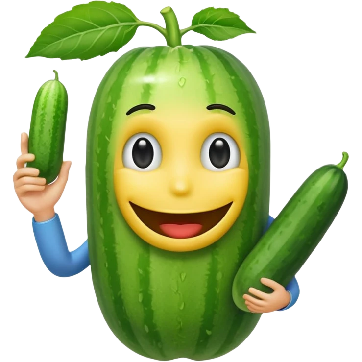 Android smiley face holding a cucumber upwards by hand emoji