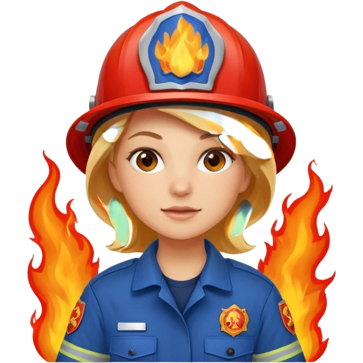 blonde female firefighter on fire blue uniform emoji