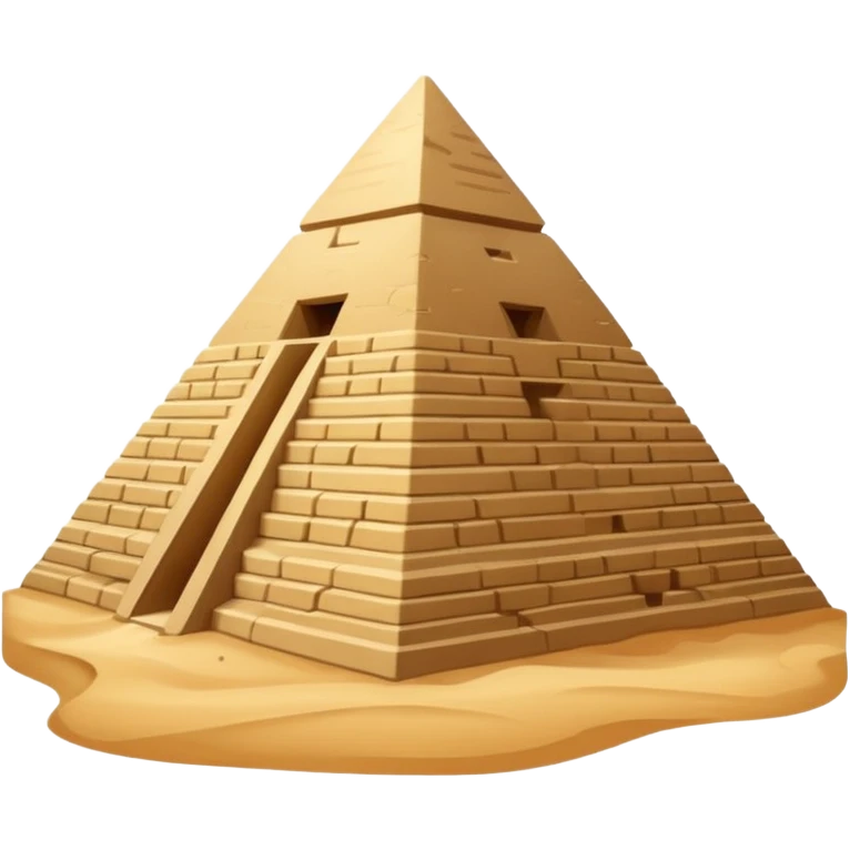 An emoji of the ancient Egyptian Great Pyramid of Giza. It is a large, triangular structure made of stone blocks against a desert background. emoji