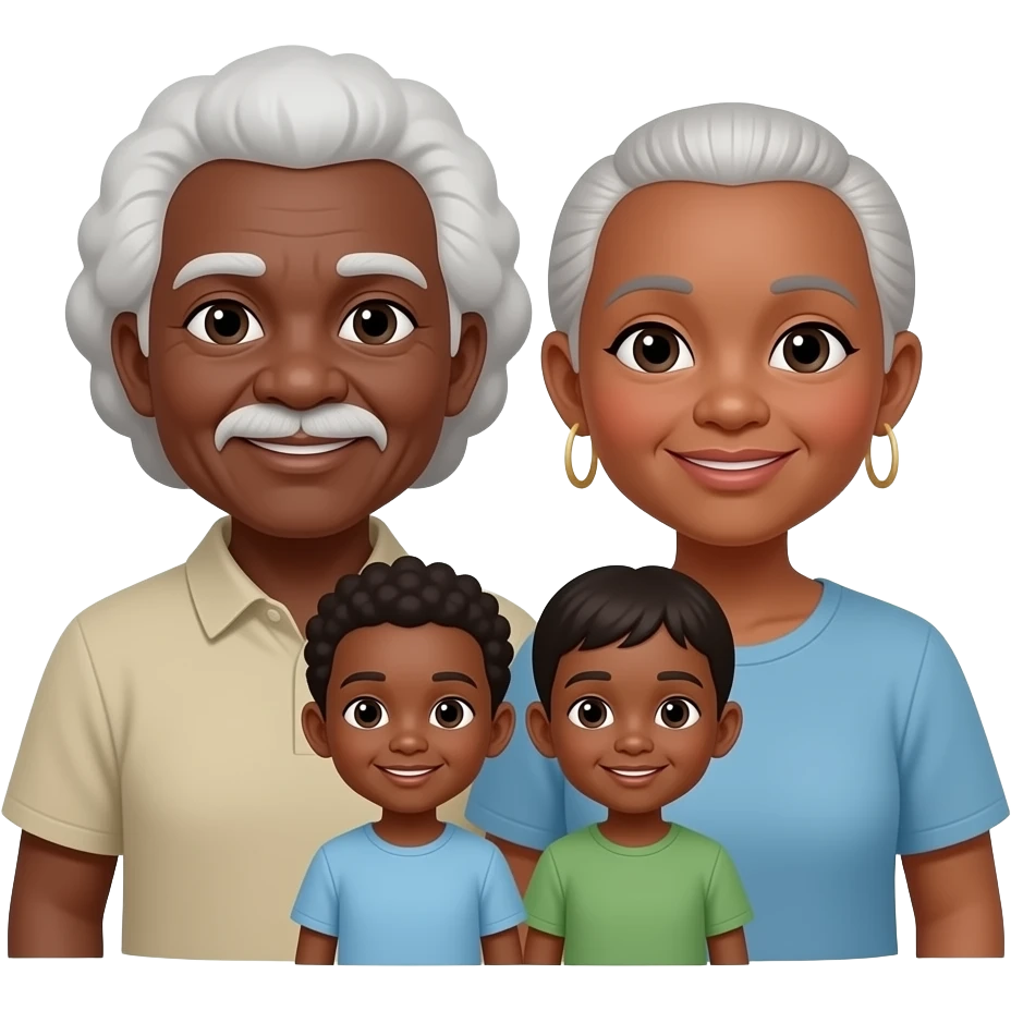 grands-parents noirs avec 2 petits enfants noirs emoji