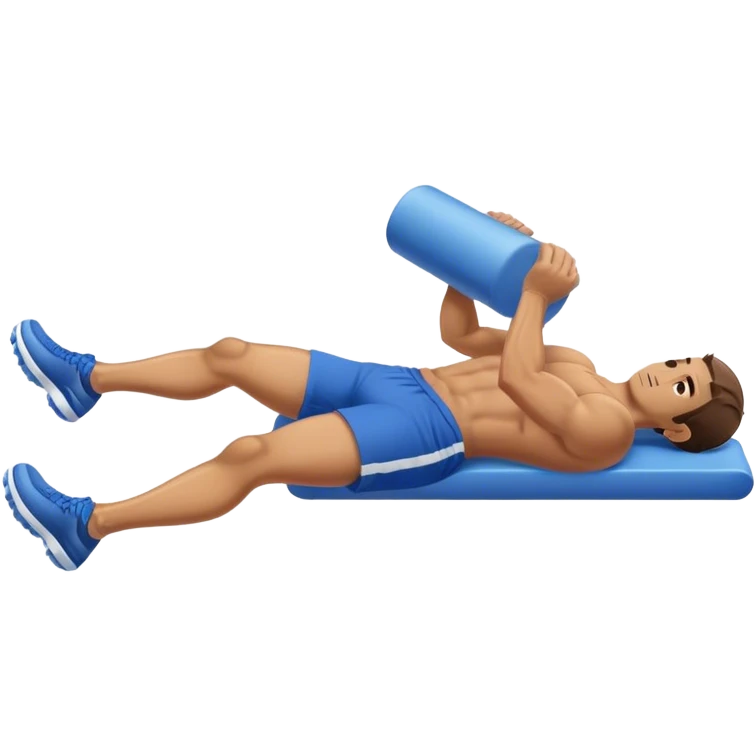 buff guy blue shorts lying down foam-roller emoji