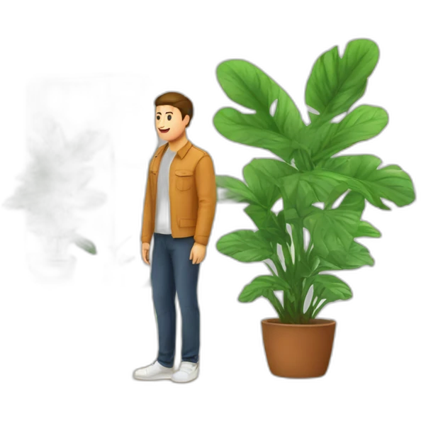 man bedroom with an mirror and a plant emoji