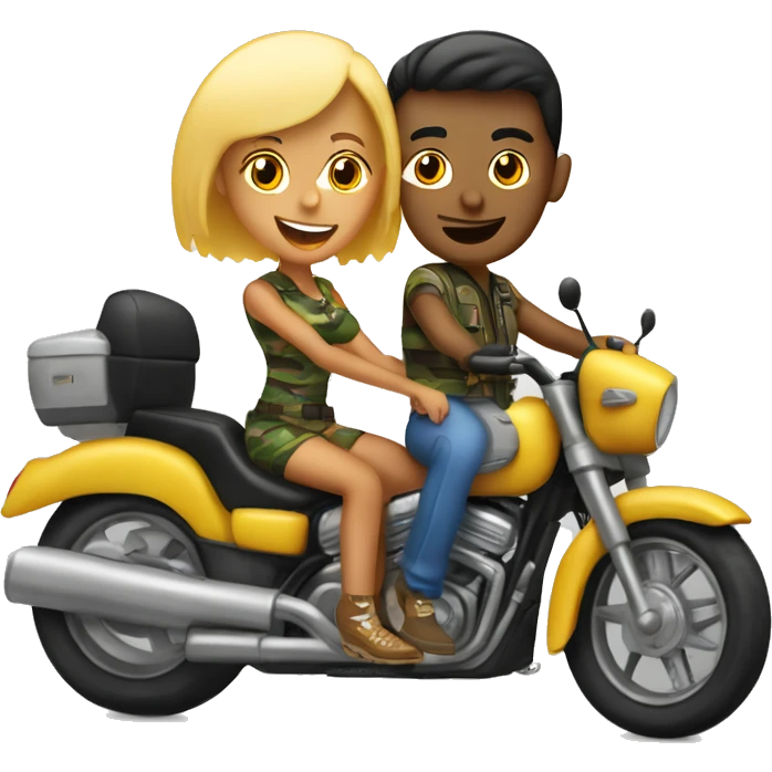 Chico y chica subidos en una moto cuatro ruedas camo emoji