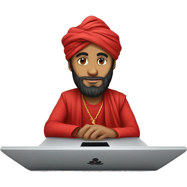 A caliph with turban and red clothes writing in a laptop emoji