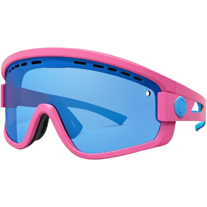 sporty pink shield visor sunglasses with thick ventilated frame, racing style air vents, massive build, one-piece blue tinted lens emoji