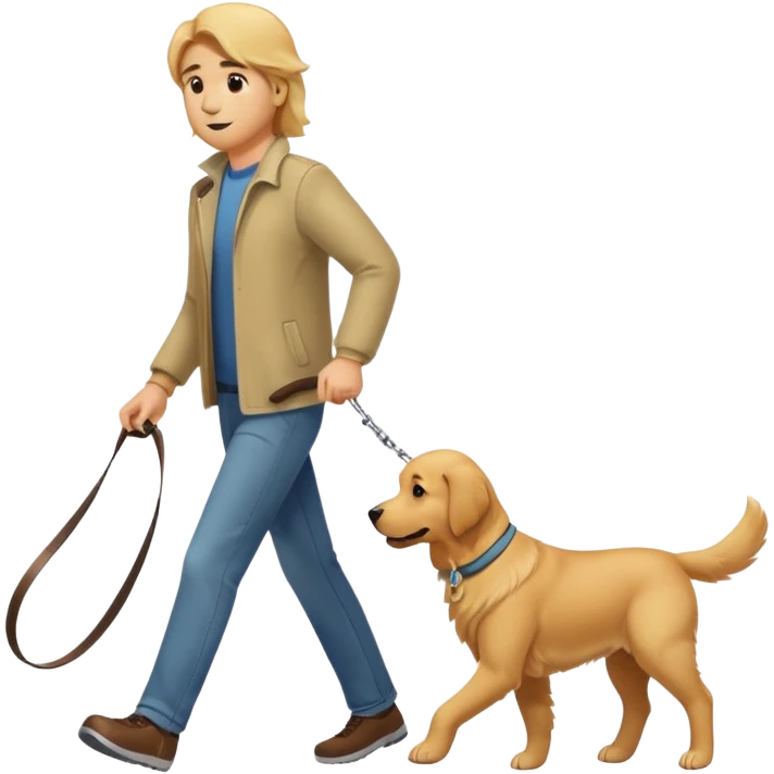 Dog walking a human on a leash emoji