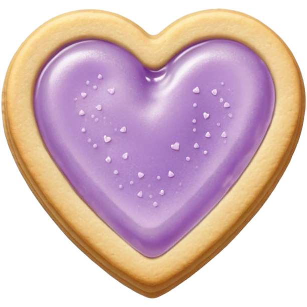 Realistic shortbread cookie in the shape of a heart with pale lilac color jelly middle filling and sprinkled powder sugar on top. emoji