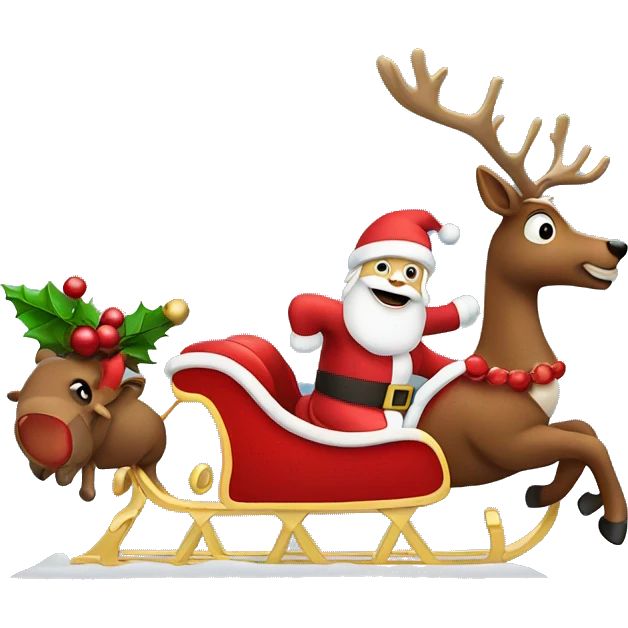Santa riding his sleight with Rudolph  emoji