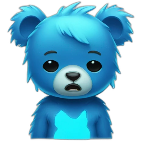 little blue neon punk bear crying emoji