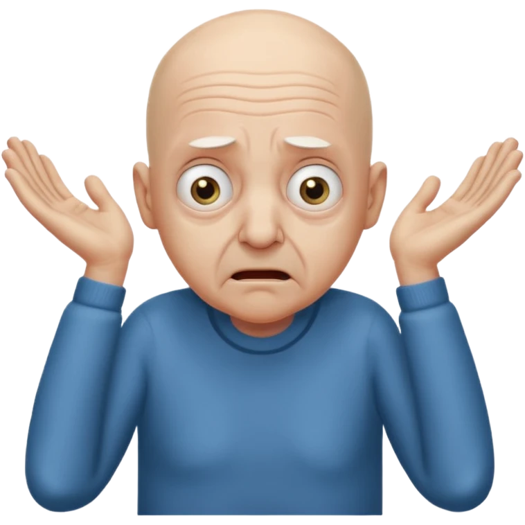 A bald person who’s very old is staring, he’s inside a toilet and his head is upright and looking at the camera with very wide eyes and his hands are putting pressure on his head, very scared expression and he’s shaking his butt emoji