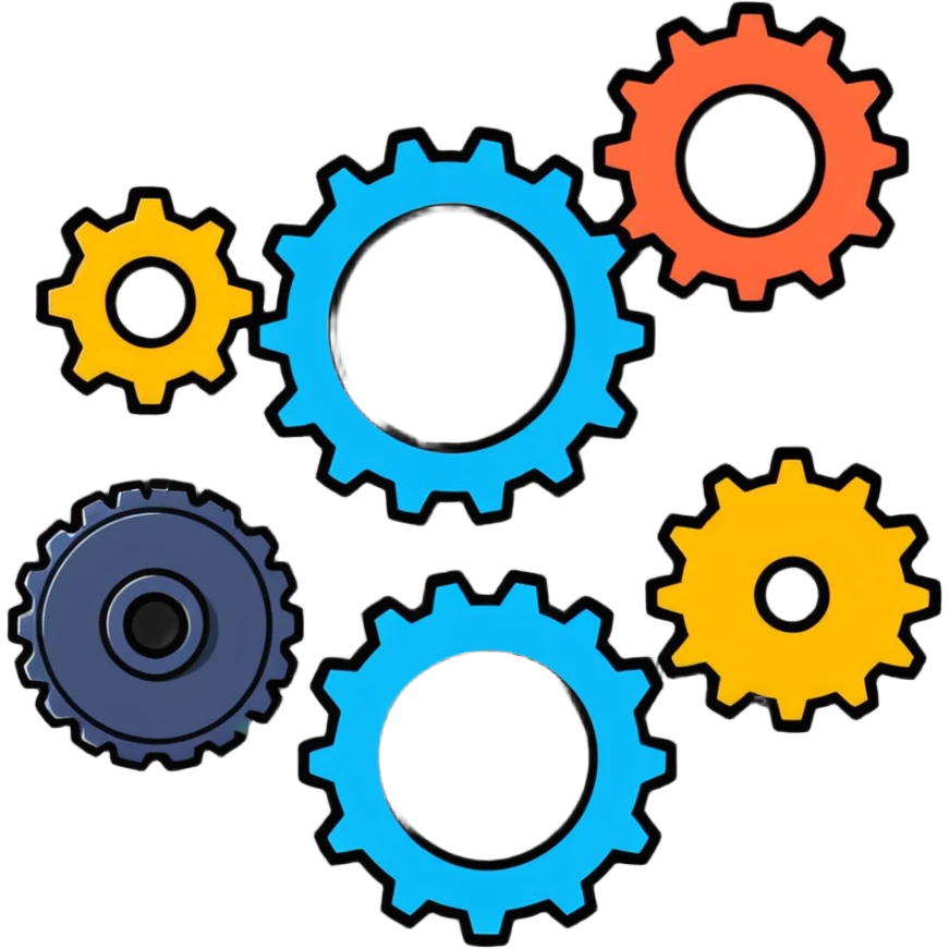 A set of connected gears turning in unison, showing a repeatable system emoji