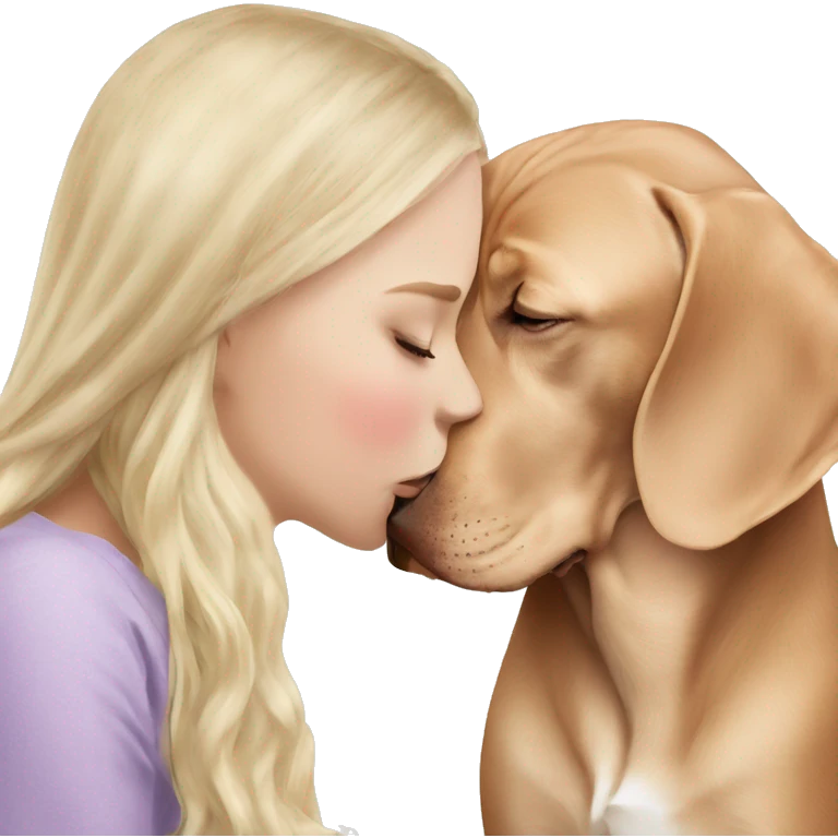 Pretty long white blonde hair girl kissing vizsla  emoji