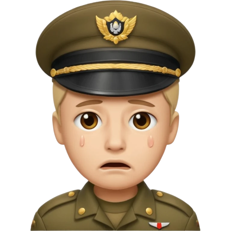 Crying face with a soldier hat  emoji