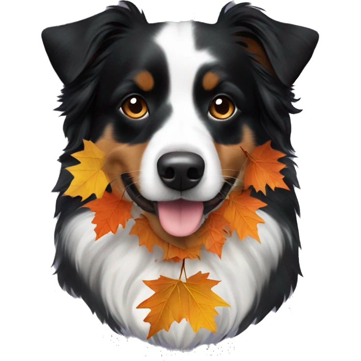 Autumn leaf garland Small black australian shepherd dog emoji