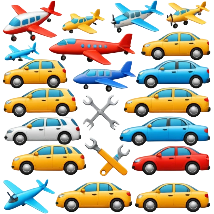 Emoji puzzle using objects or vehicles only.
Example: cars, bicycles, planes, tools.
One emoji slightly rotated or different shade.
Very subtle difference.
Modern flat design. emoji