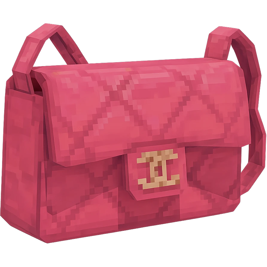 pink Chanel purse, geometric and minimal, low poly 3D style emoji