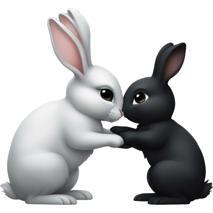 Iwhite bunny kissing black bunny emoji
