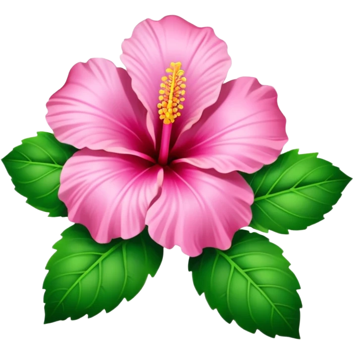 Pink heart hibiscus like a with green leaves emoji
