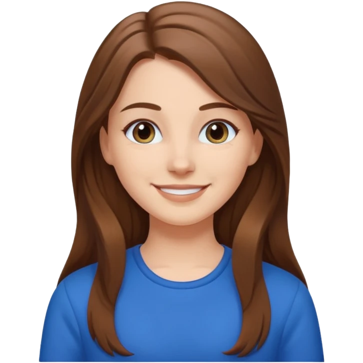 white girl with long brown hair wearing blue clothes emoji