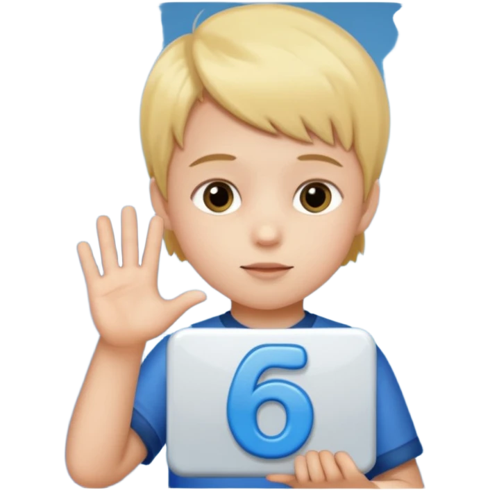 A Lil kid holding 6 7 emoji