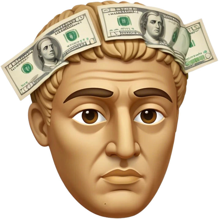 greek ceasar statue head with cash covering eyes emoji