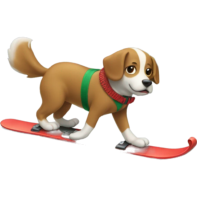 Dog skiing with Christmas tree emoji