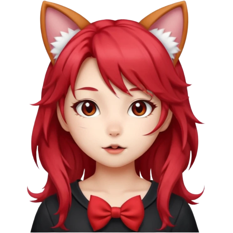 cute anime cat-girl with cat ears, red blowing hair emoji