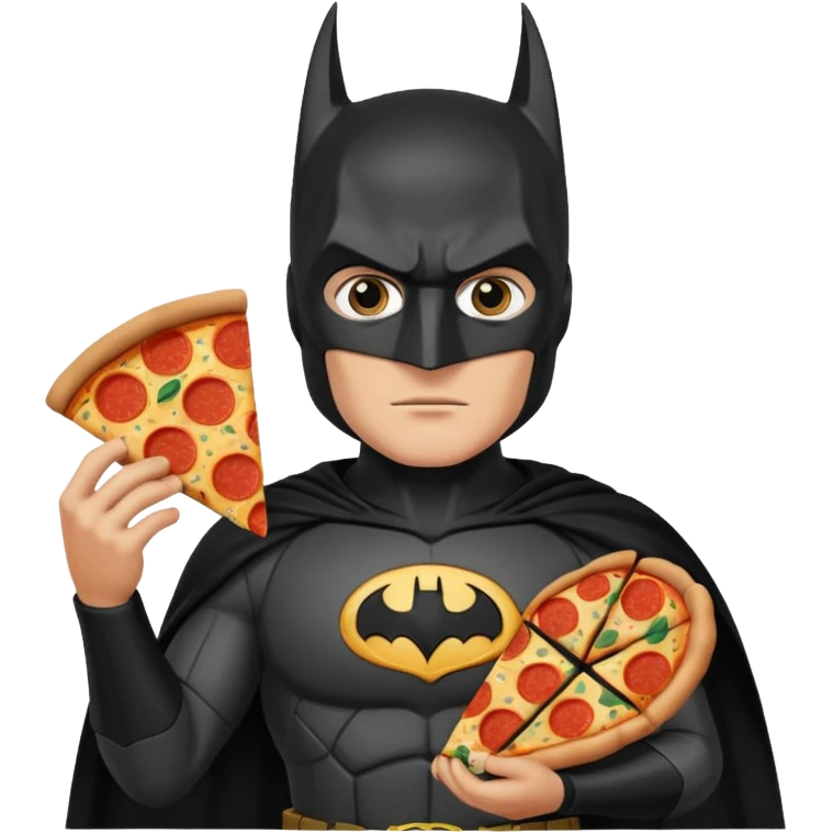 batman, wearing black ancient custome, with pizza emoji