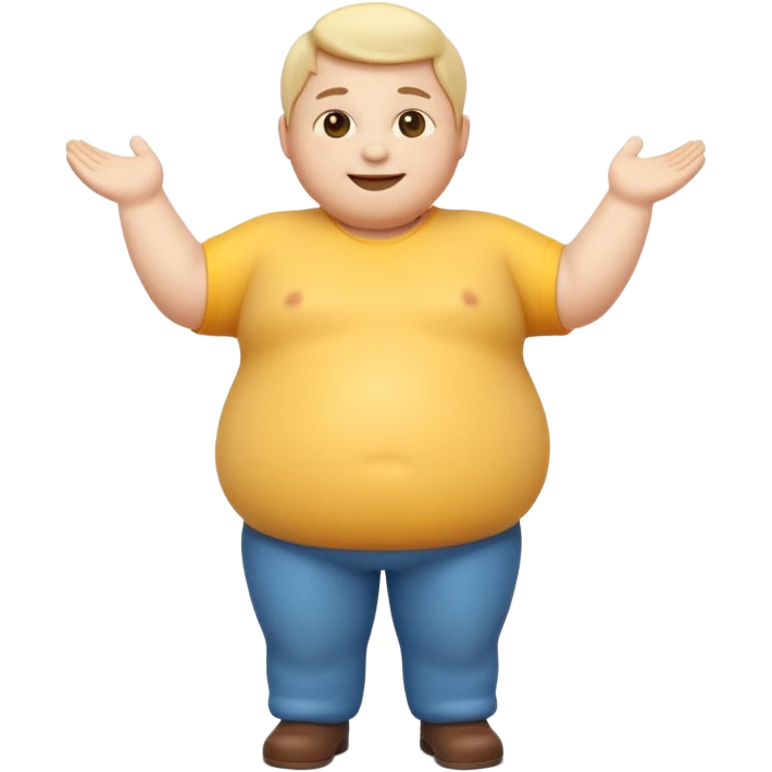 A 3D emoji in iOS emoji aesthetic style of a chubby full-body person standing upright, with round belly, soft features, and a cheerful smile. Glossy texture, bright lighting, minimal white background, friendly and expressive design. emoji
