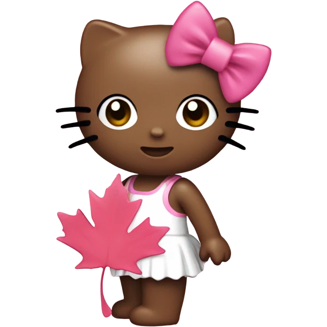 Hello kitty holding Pink maple leaf emoji