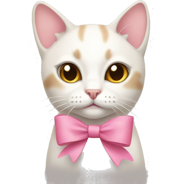White and beige cat with a pink bow  emoji
