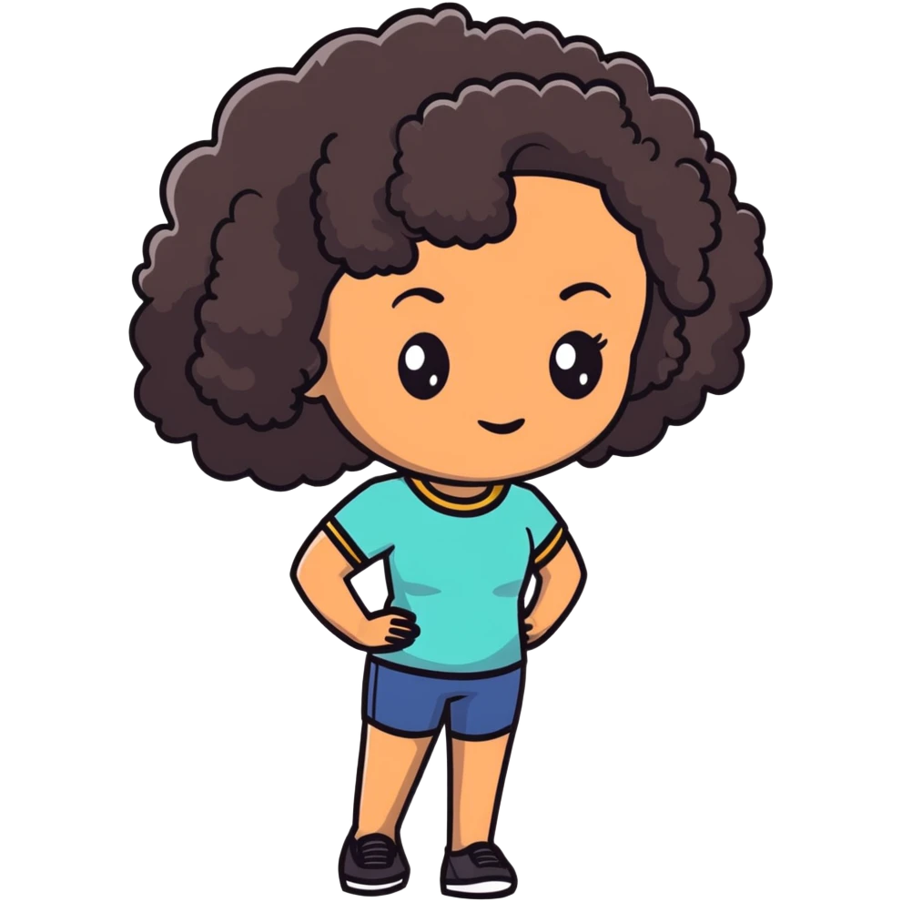 Woman with brown skin, short dark black curly hair emoji