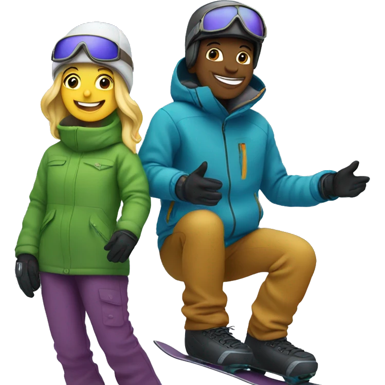 friends enjoying snowboarding outdoors emoji